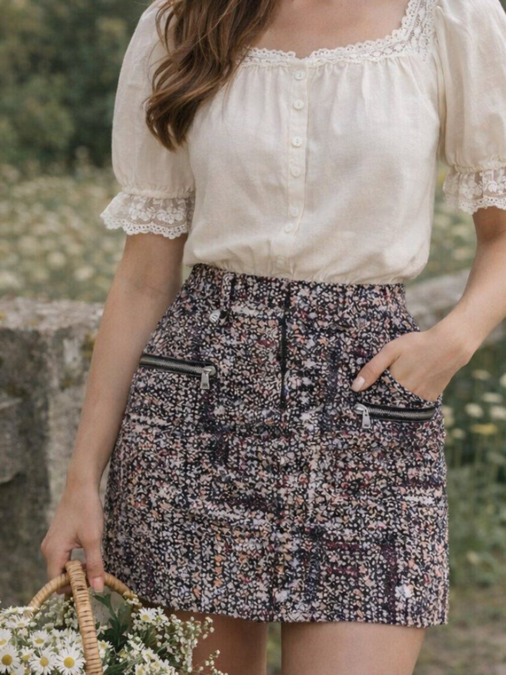 Club Monaco Mini Skirt Women’s 2 Corduroy Dainty Ditsy Floral‎ Cottagecore